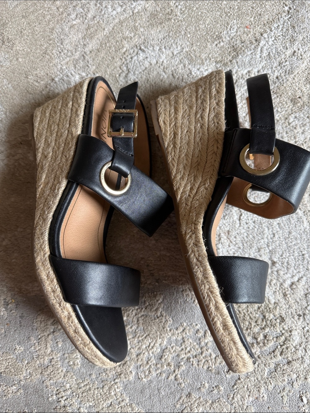 Vionic Black Leather Espadrille Wedge Sandals - Picture 3 of 10